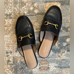 Quince Black Italian Leather Horsebit Loafer Mule